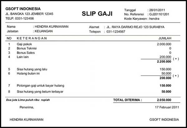 12 Contoh Slip Gaji Karyawan (Download File .xls & .doc)